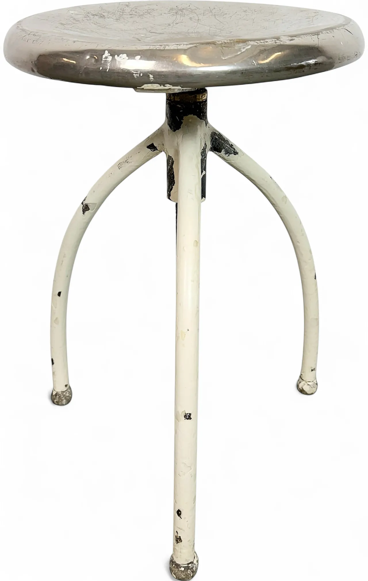 White Industrial Iron Stool, 1960s 16