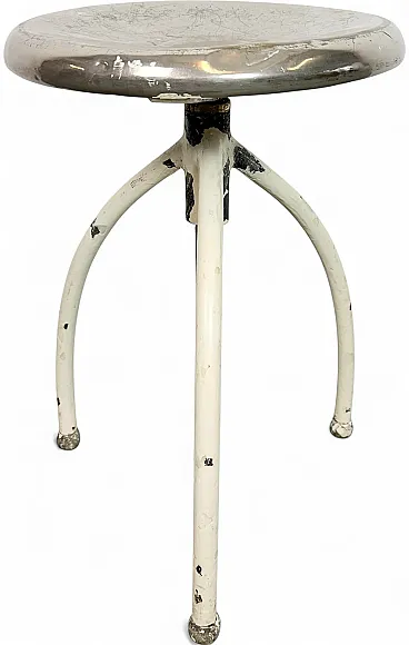 White Industrial Iron Stool, 1960s