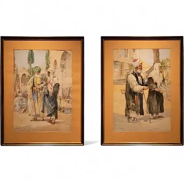Coppia di acquerelli orientalisti firmati di Carl Werner, '800