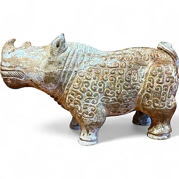 Figura cinese di rinoceronte in giada bianca, patina naturale, '600