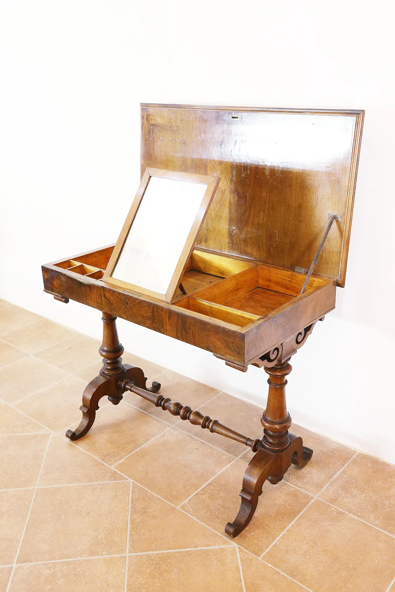 Tavolo toeletta umbertino noce torciglione, '800 15