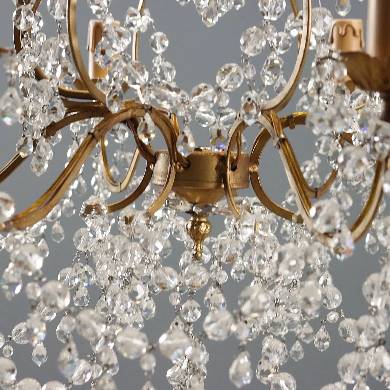 Lampadario in ferro e lamierino dorati, '900 5