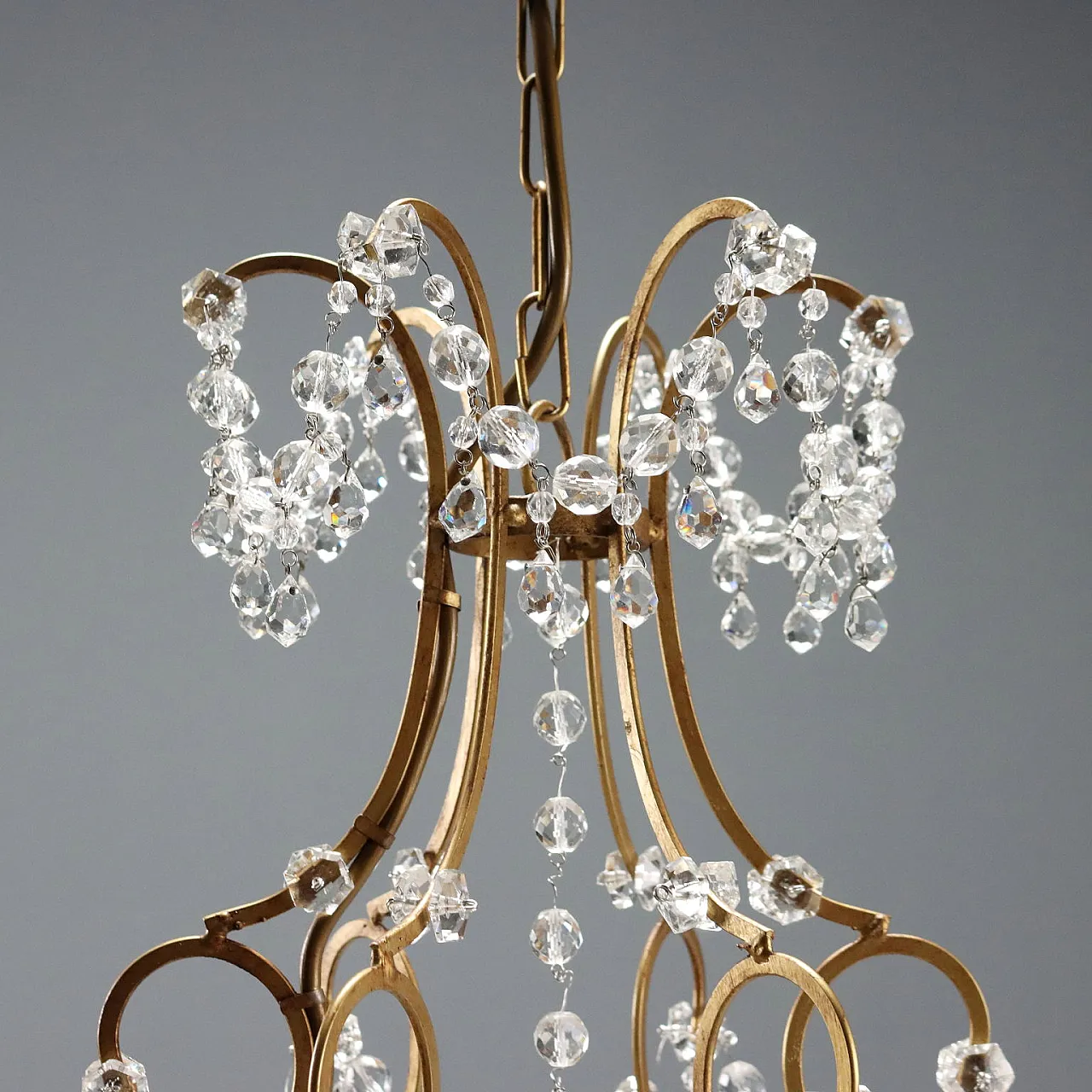 Lampadario in ferro e lamierino dorati, '900 8