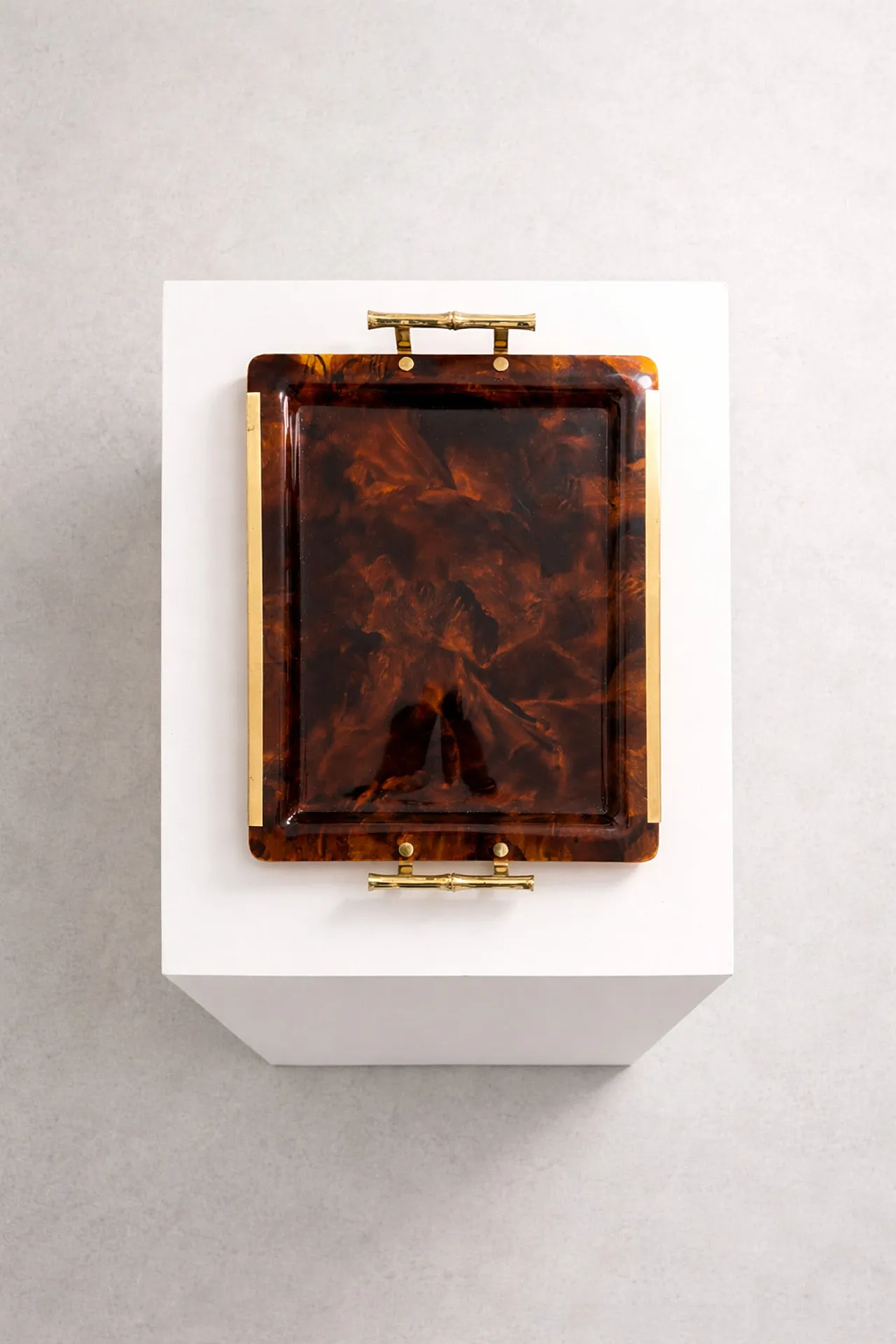 Vassoio bachelite tartaruga e ottone bamboo stile Gucci, Italia, 70s 8
