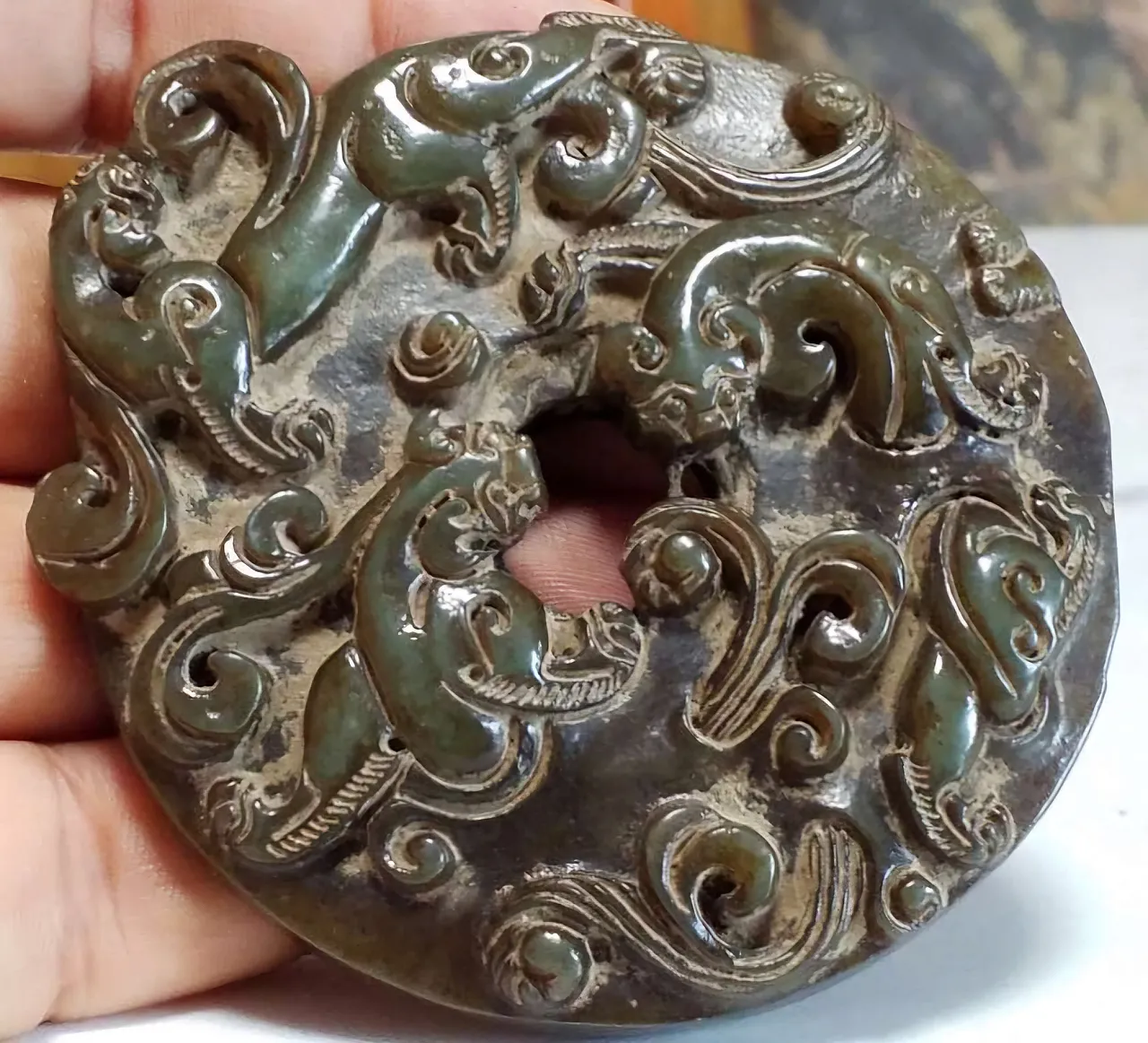 Antique Chinese Jade Disk - Ritual Scroll 5