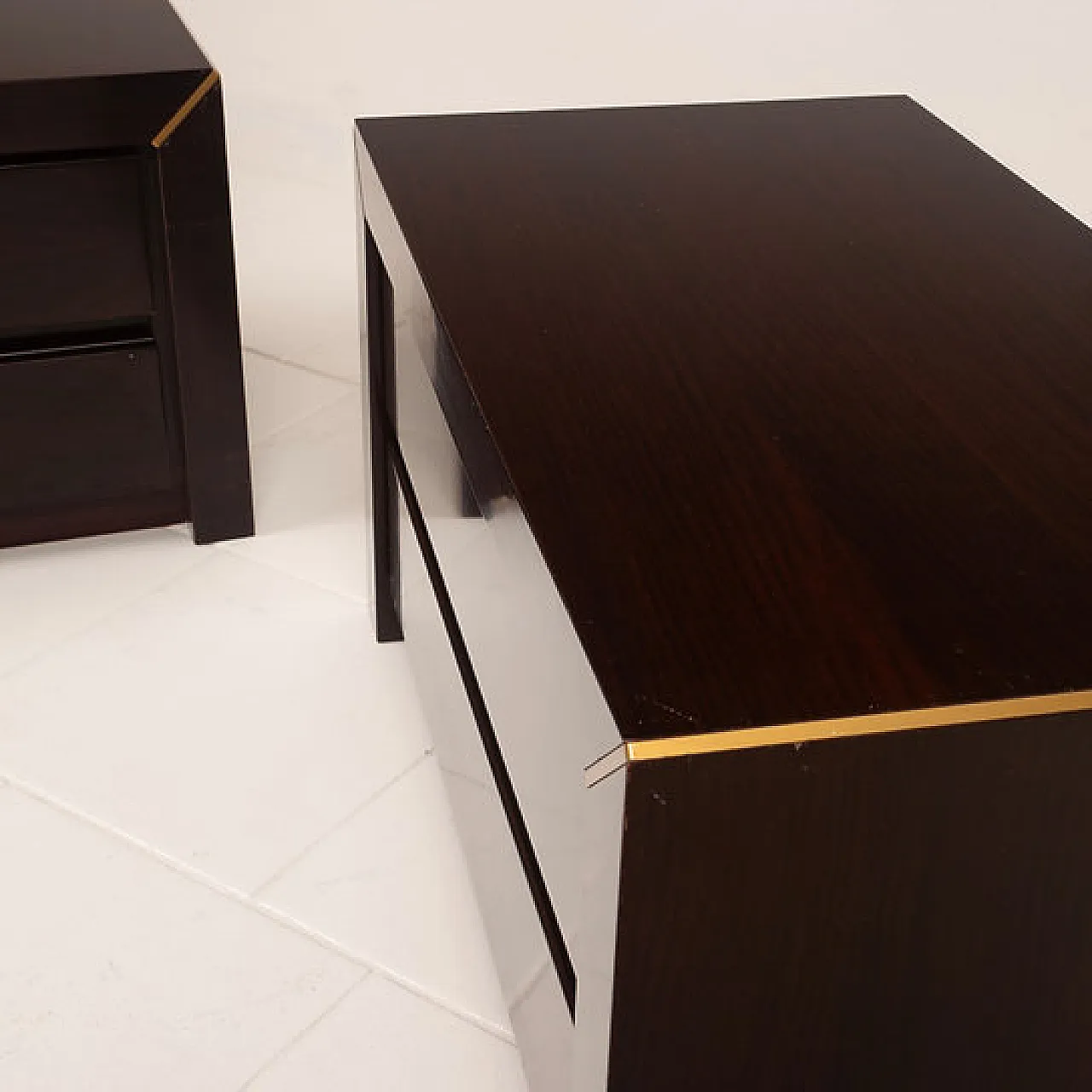 Pair of rosewood and brass bedside tables for Fratelli Turri, 1970s 9