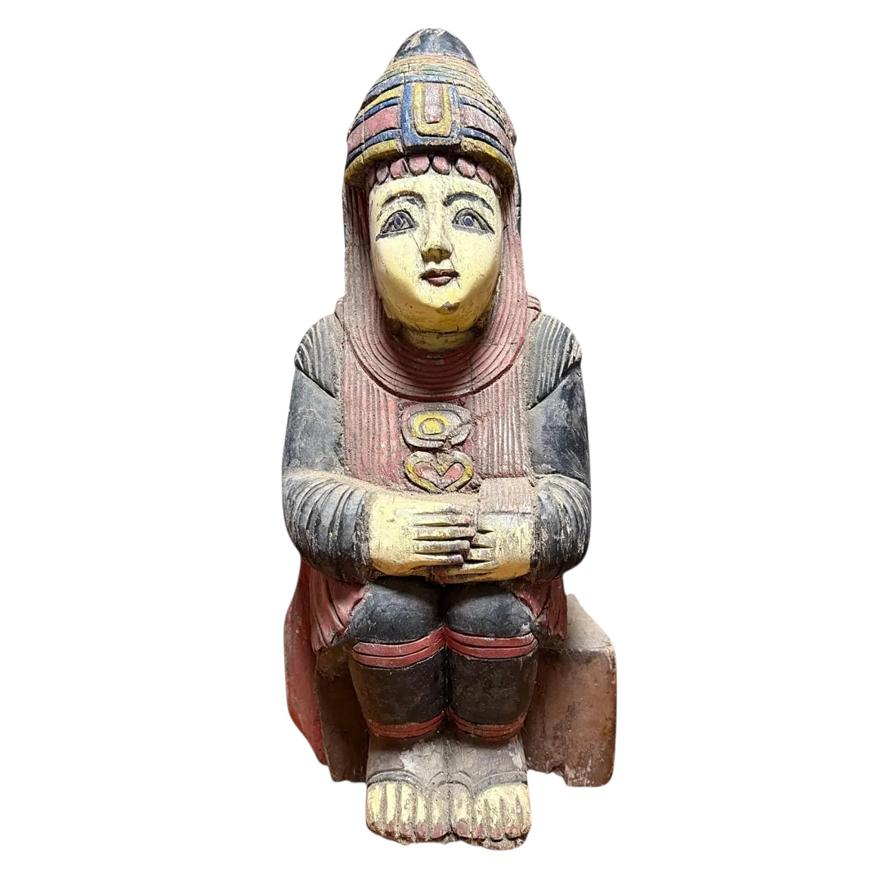 Figura seduta egiziana in legno policromo, '600 2