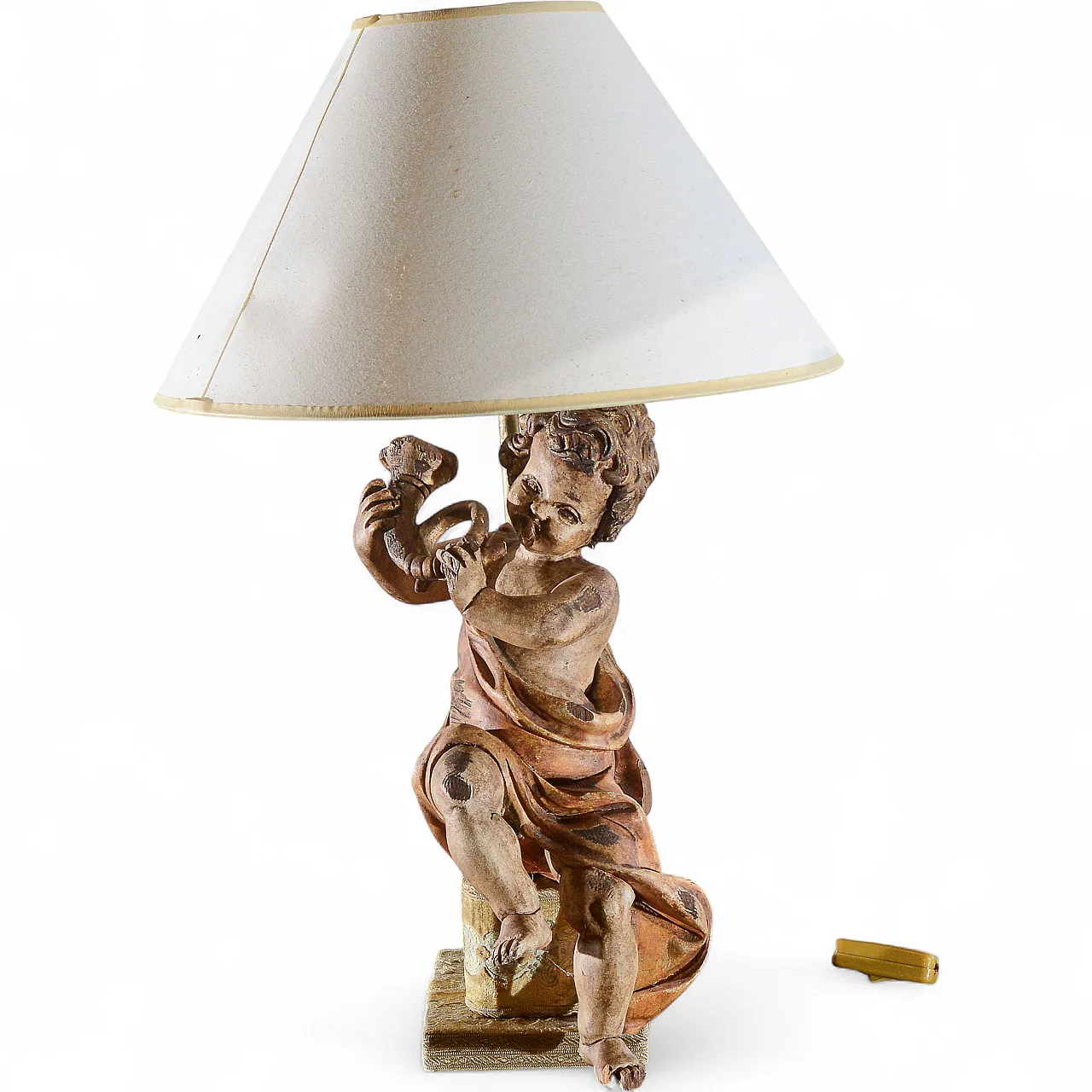 Wooden lamp with Putto with horn, 20th century 8