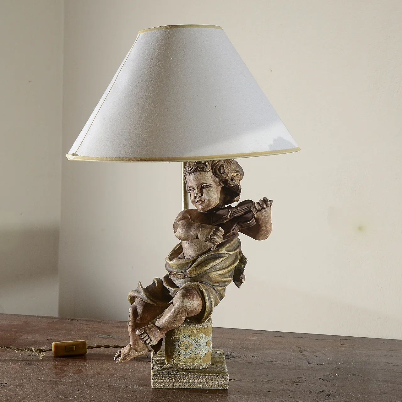 Wooden lamp with Putto with violin, 1980s 1