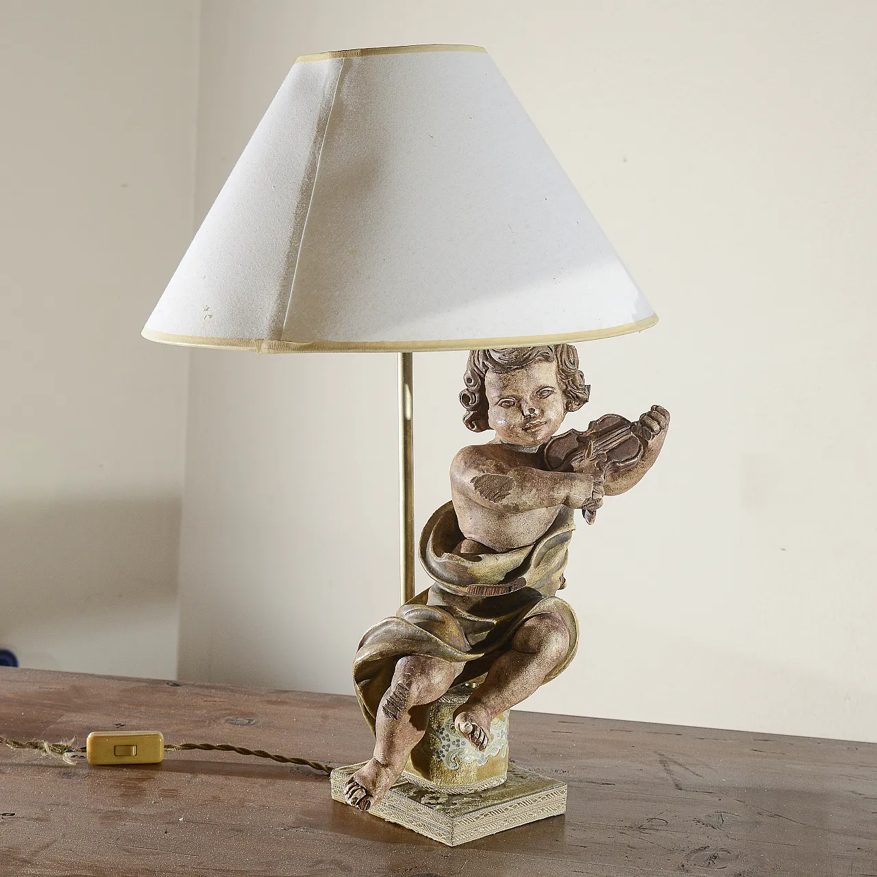 Wooden lamp with Putto with violin, 1980s 2