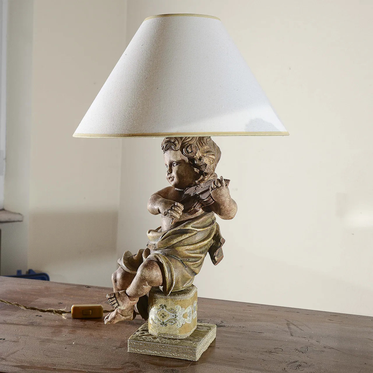 Wooden lamp with Putto with violin, 1980s 6