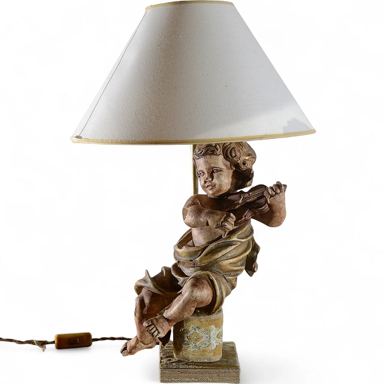 Wooden lamp with Putto with violin, 1980s 7