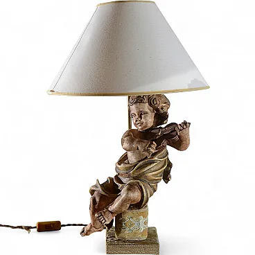 Wooden lamp with Putto with violin, 1980s