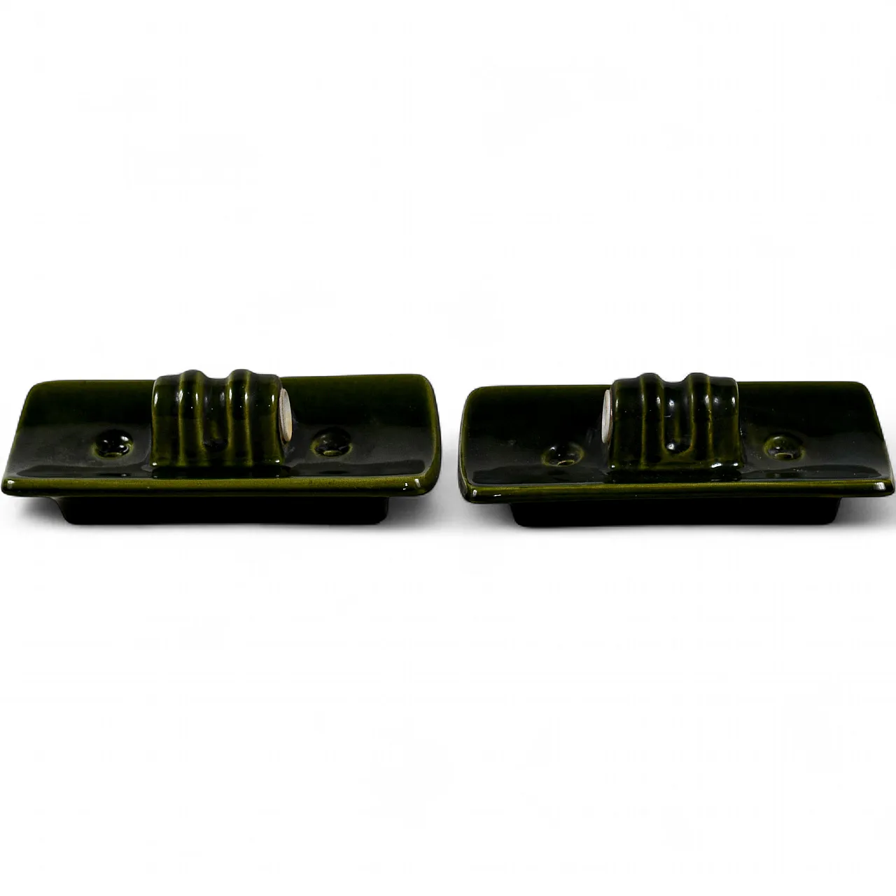 Pair of green glazed ceramic appliques, 1970s 9