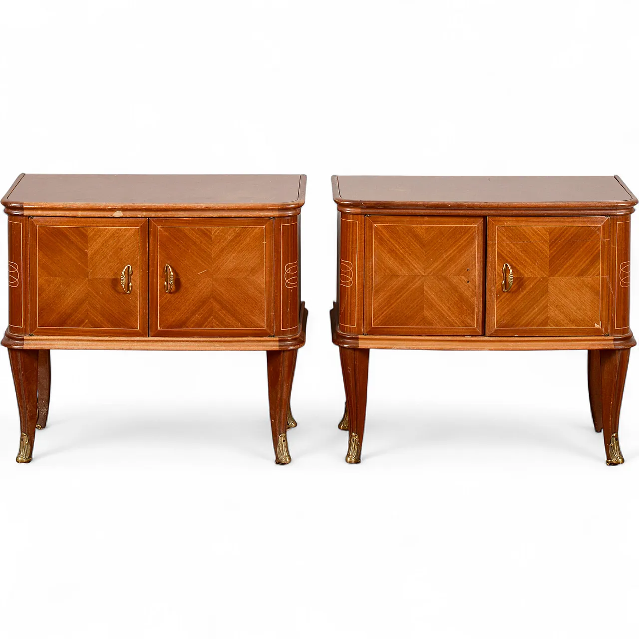 Pair of wooden bedside tables with glass tops, mid-20th century 9