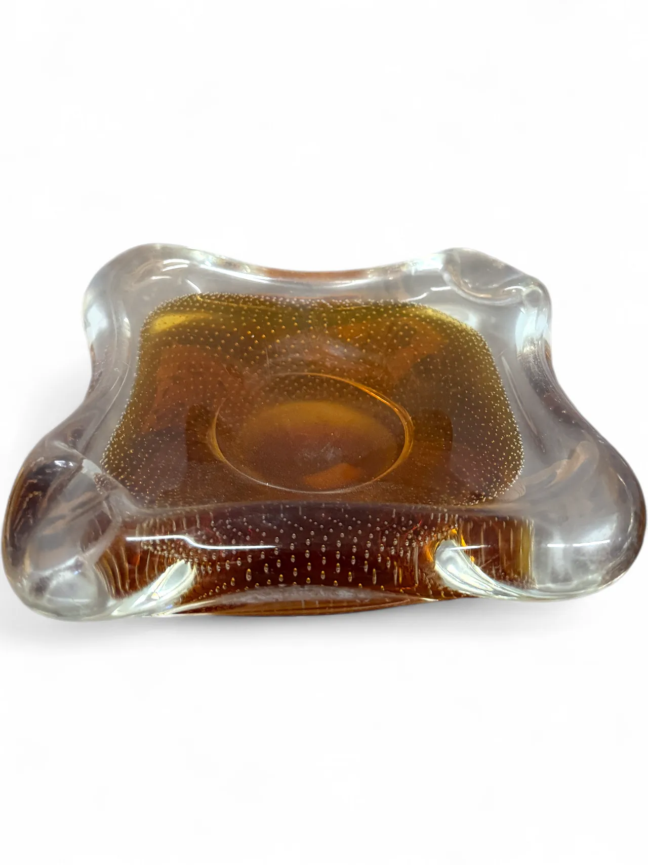 Murano glass ashtray in caramel colour, with bubbles, 1970s 7