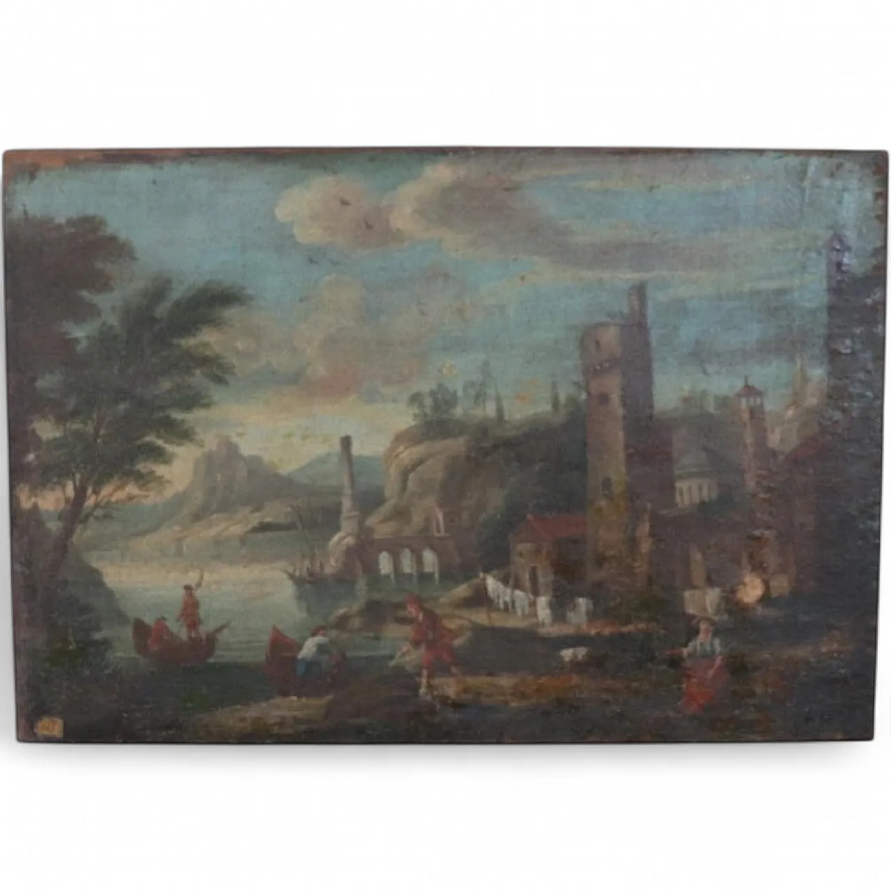 Dipinto olio su tela, paesaggio costiero, '700 16