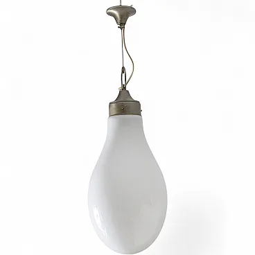 Lampada a sospensione in vetro opalino, anni '60