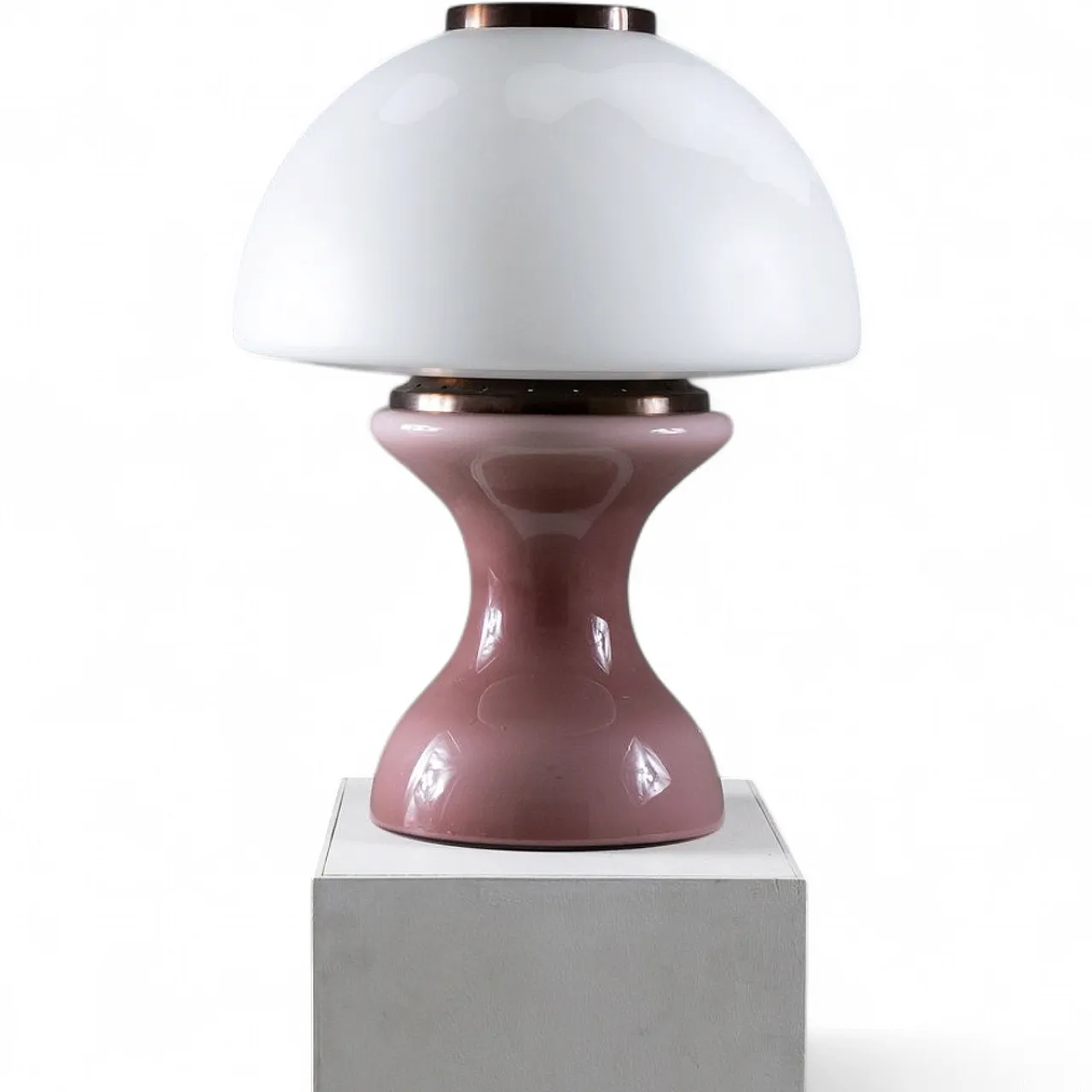 Lampada da tavolo rosa e bianca, anni '70 9