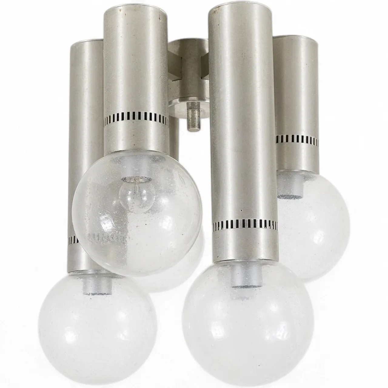 Lampadario a 6 luci in metallo e vetro, anni '70 9