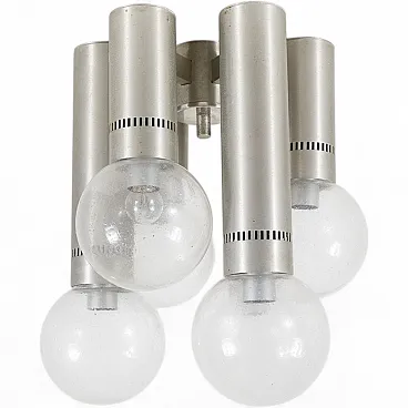 Lampadario a 6 luci in metallo e vetro, anni '70