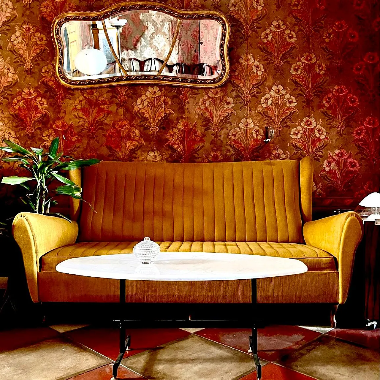 Velvet sofa Gio Ponti style, 1950s 2