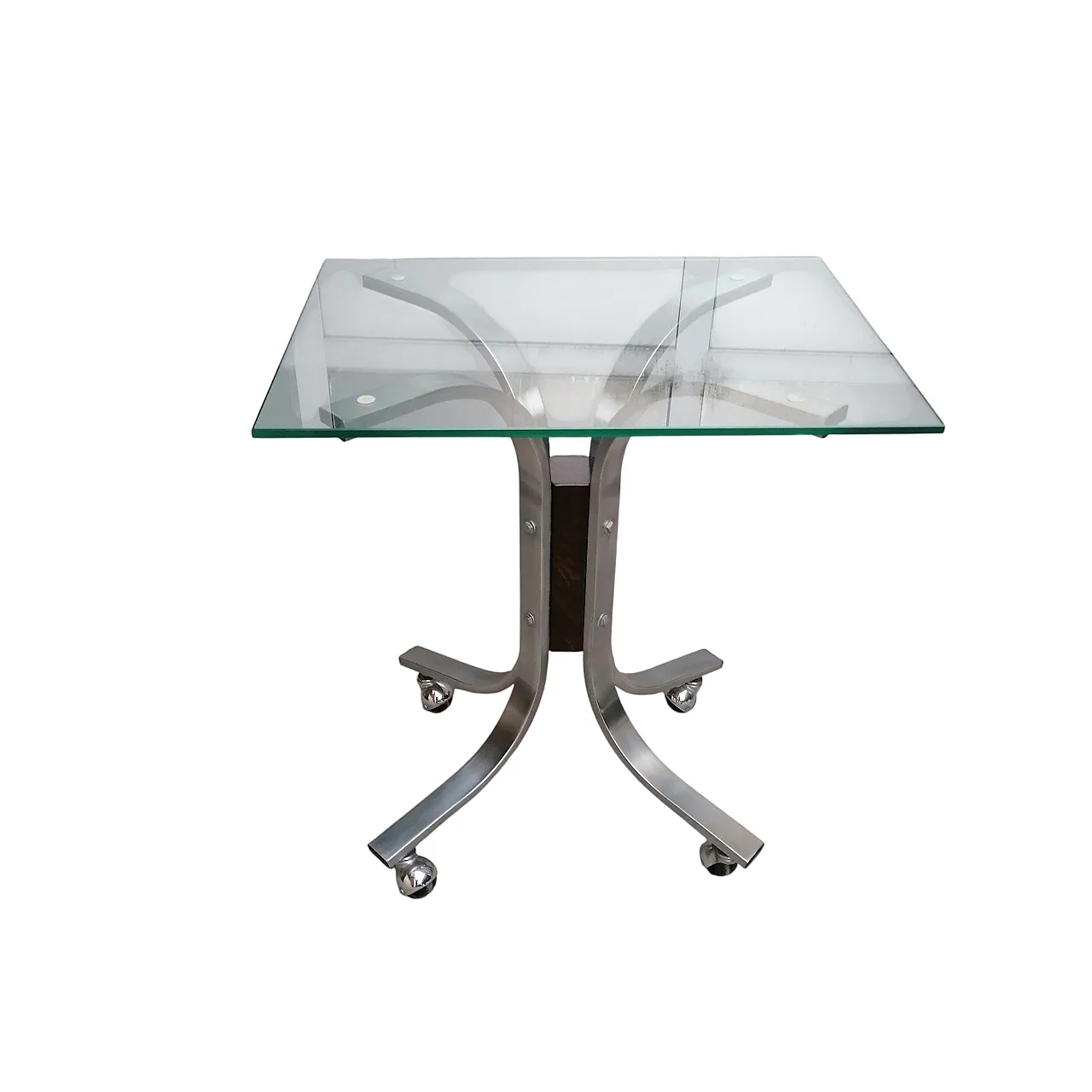 Trolley table in glass and  steel, 70s 2