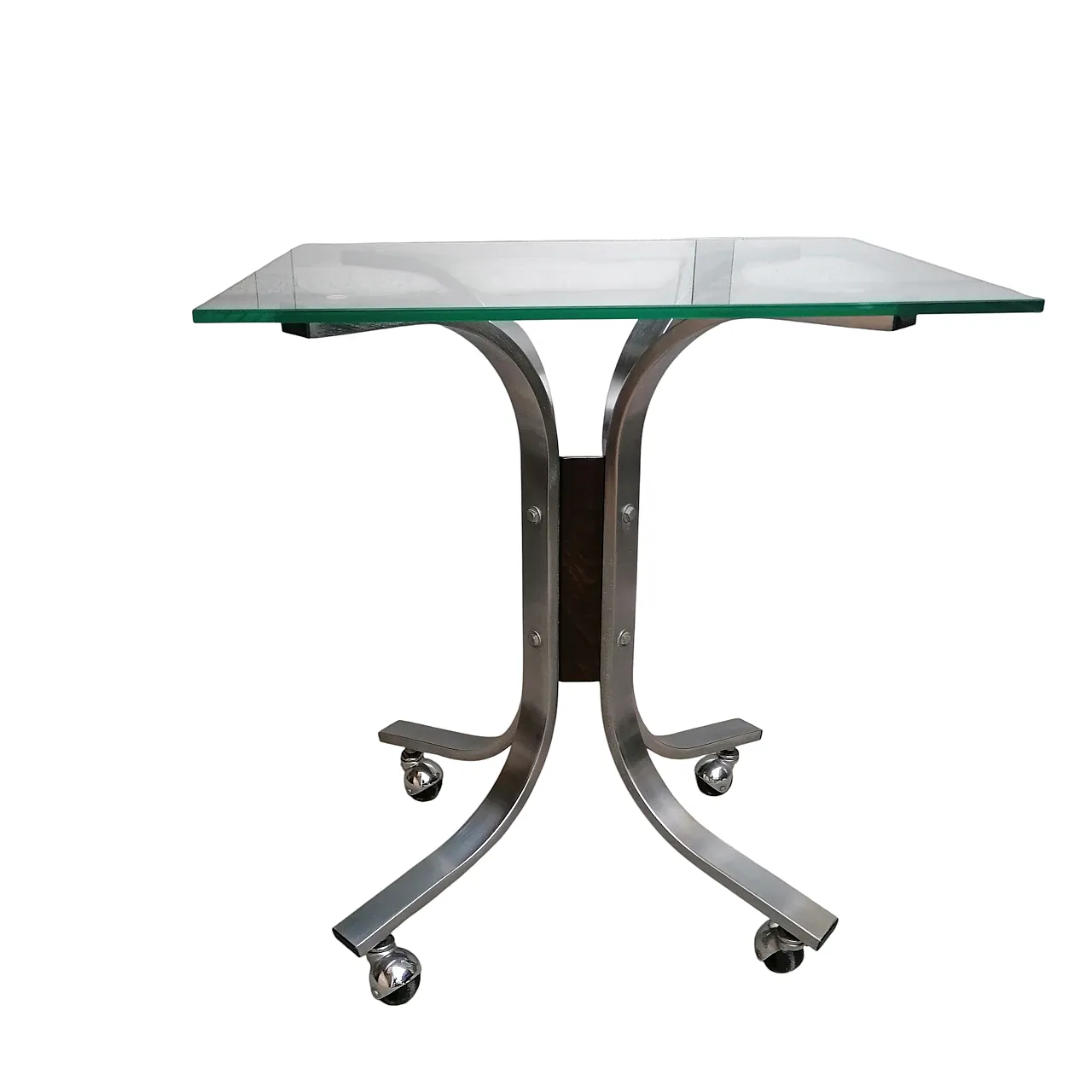 Trolley table in glass and  steel, 70s 3