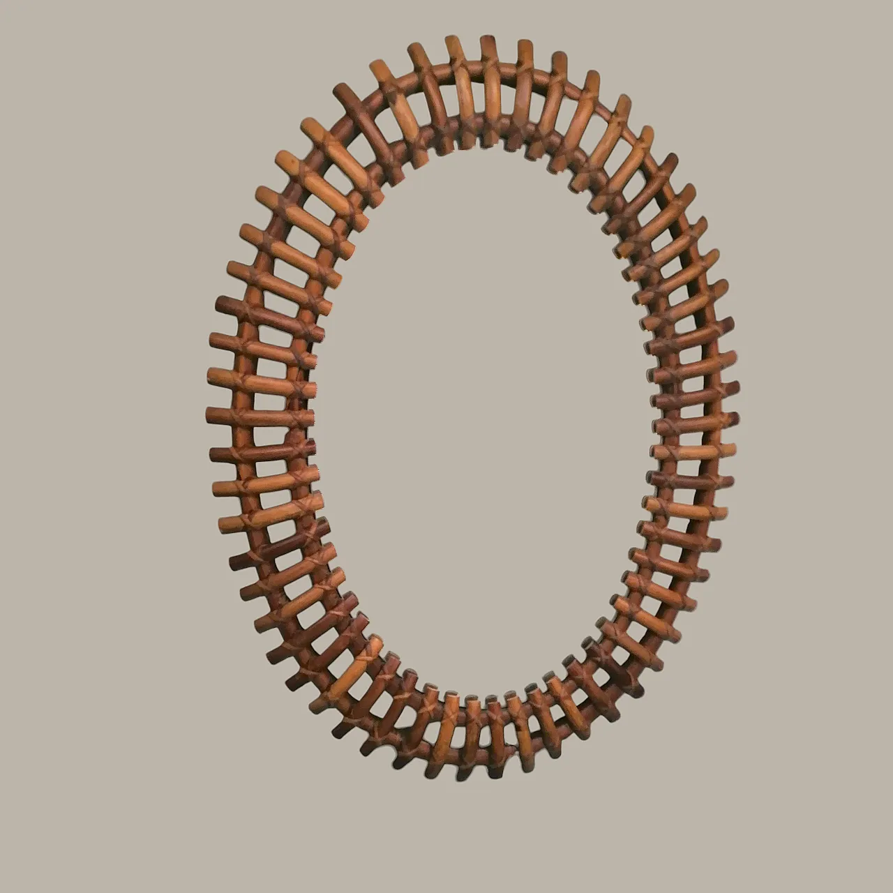 Specchio ovale convesso in bambù di Olaf von Bohr per Bonacina 1960 4
