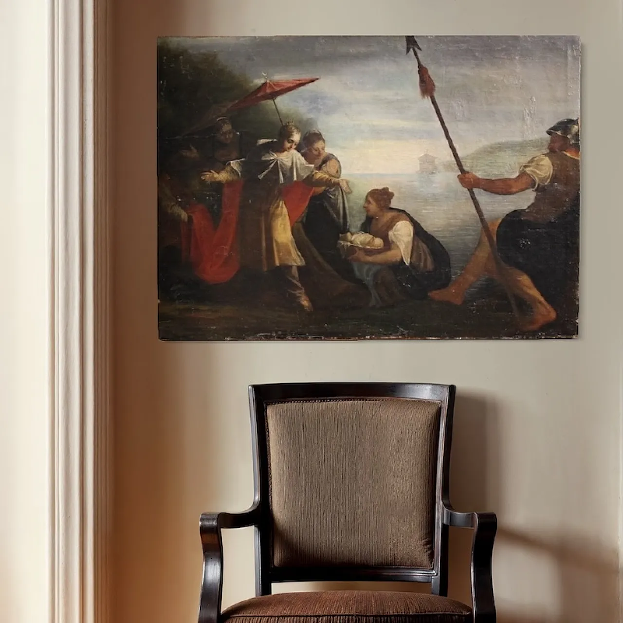 Ddipinto italiano Mosè salvato dalle acque, '700 5