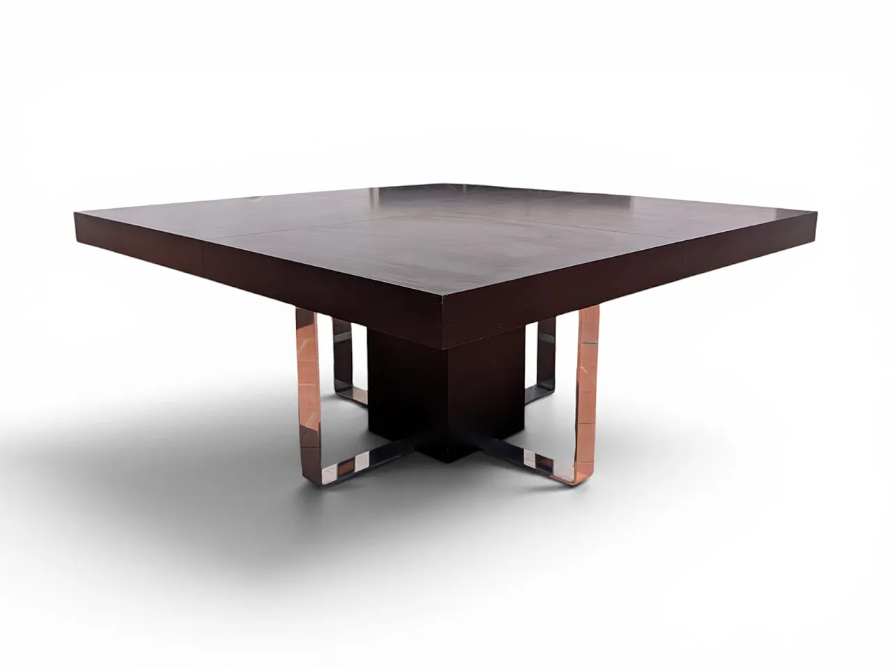 Large square dining table in wood and steel, 1970s/80s 1