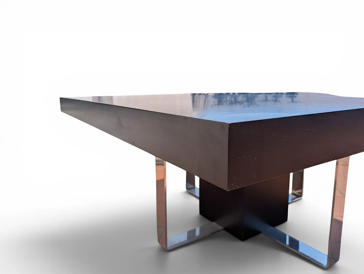 Large square dining table in wood and steel, 1970s/80s 4