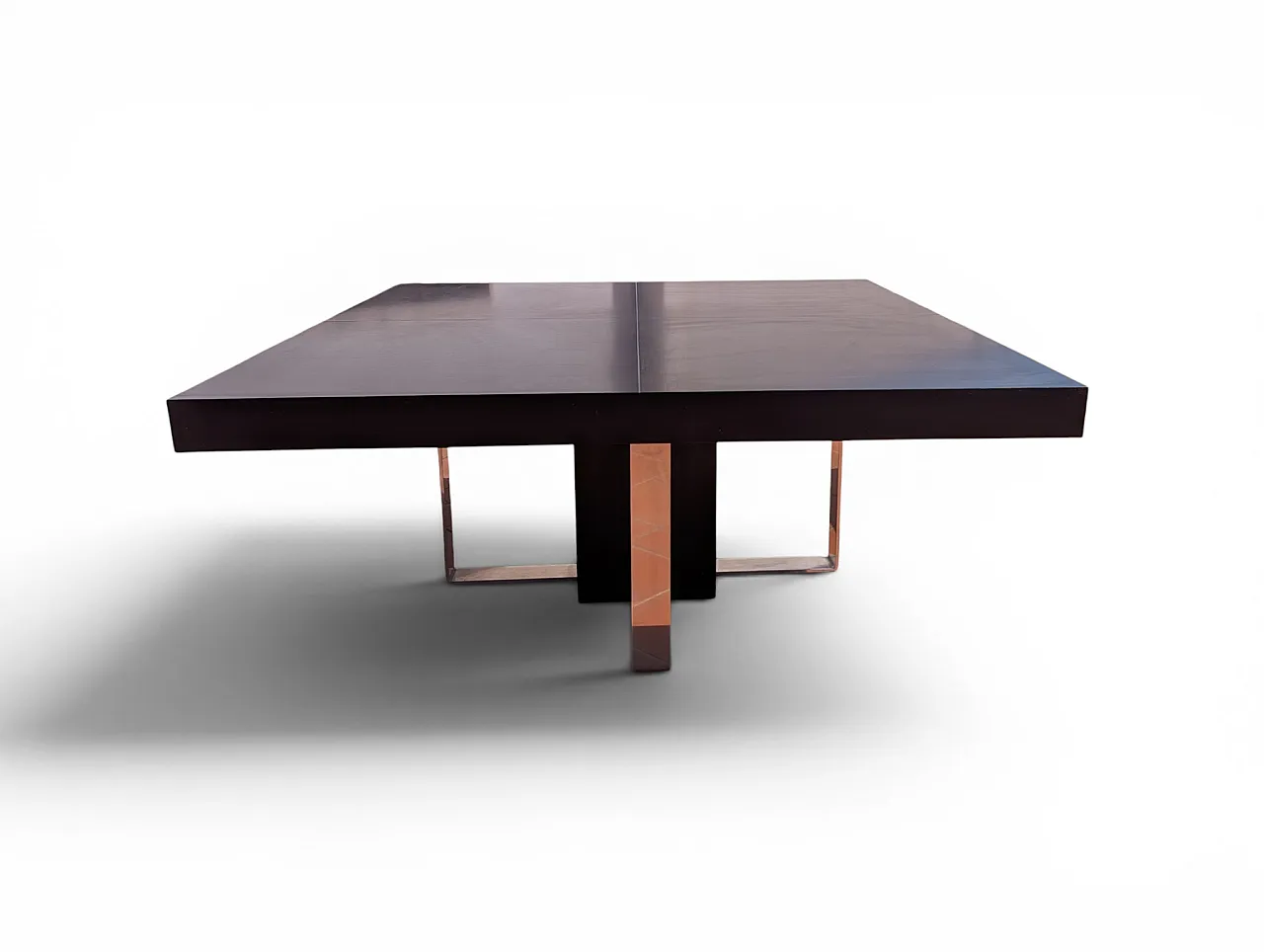 Large square dining table in wood and steel, 1970s/80s 6