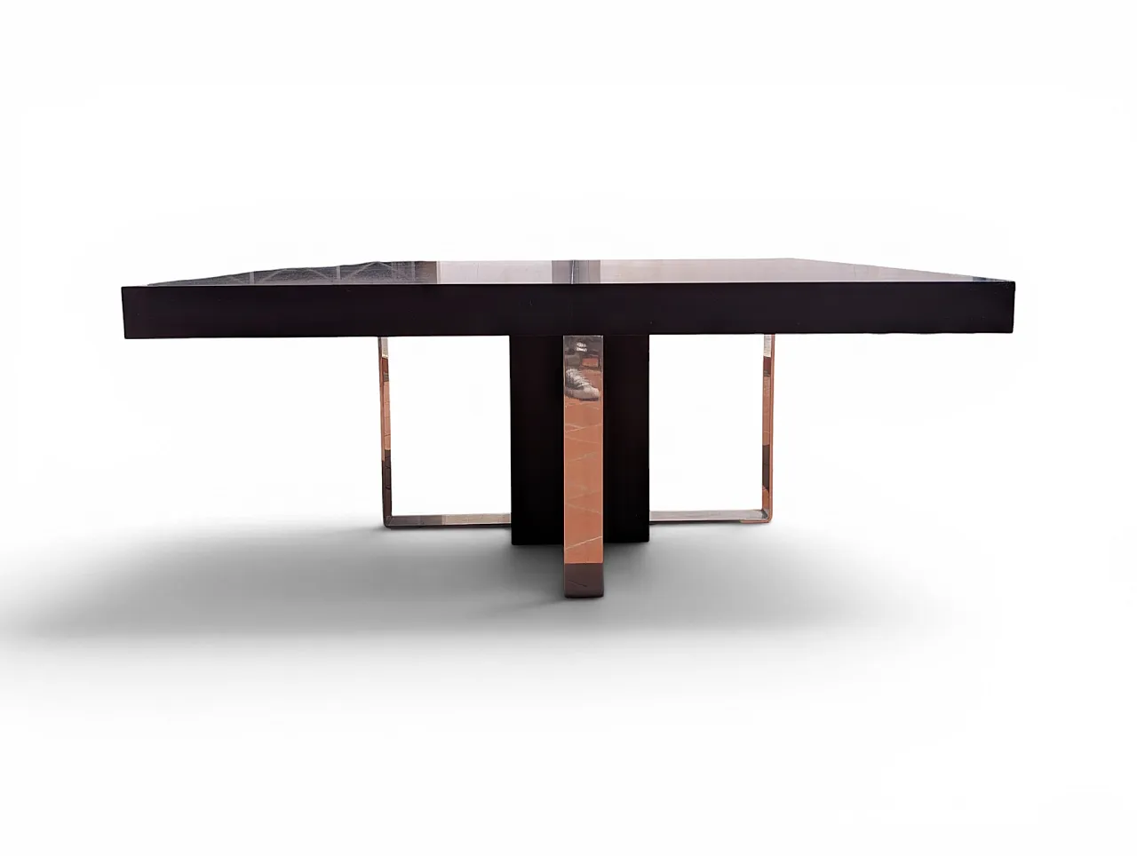 Large square dining table in wood and steel, 1970s/80s 7