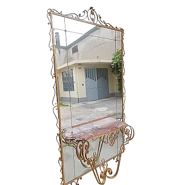 Iron mirror and console table with chair by Pierluigi Colli, 1950s