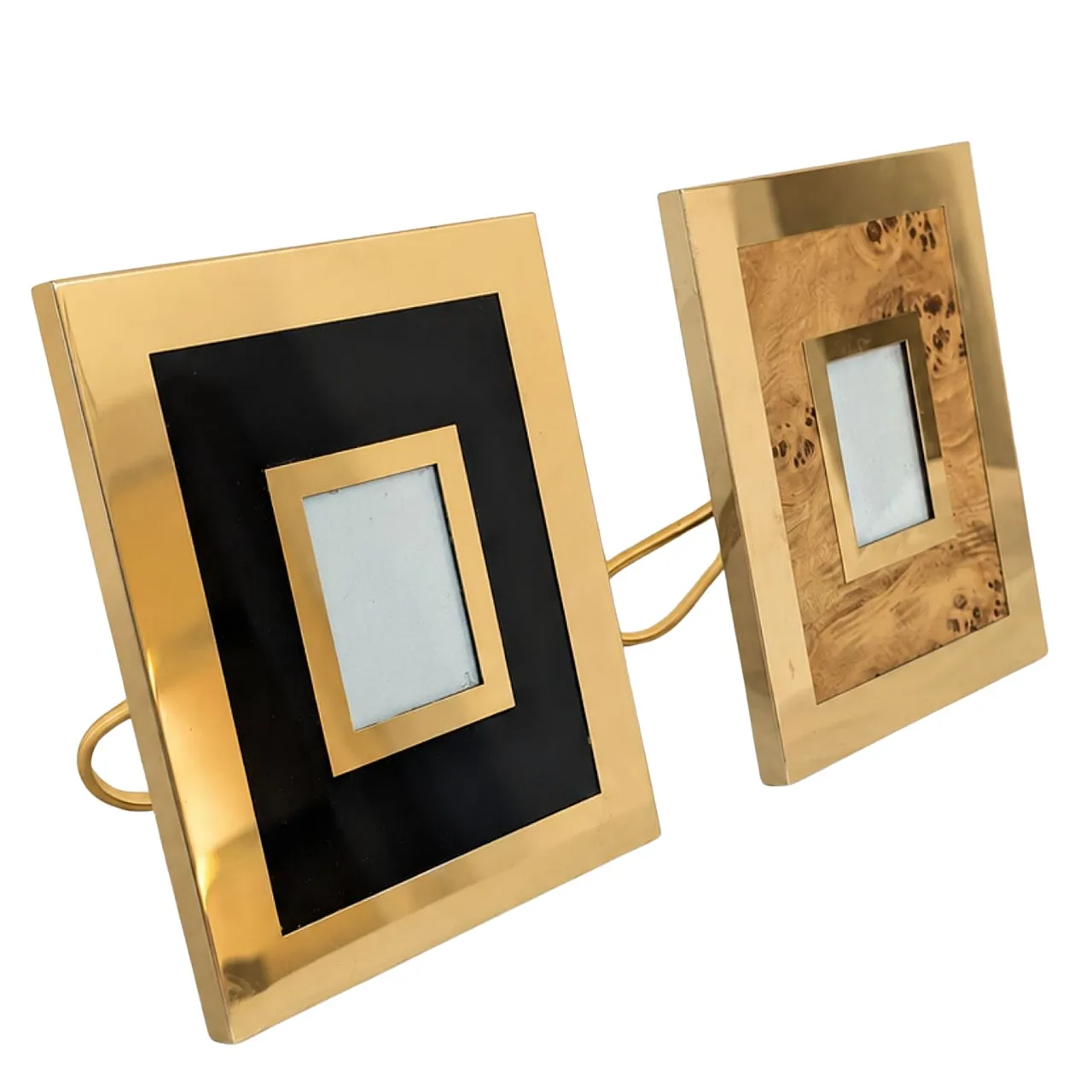 Pair of Willy Rizzo style photo frames in briar and brass, 1970s 1