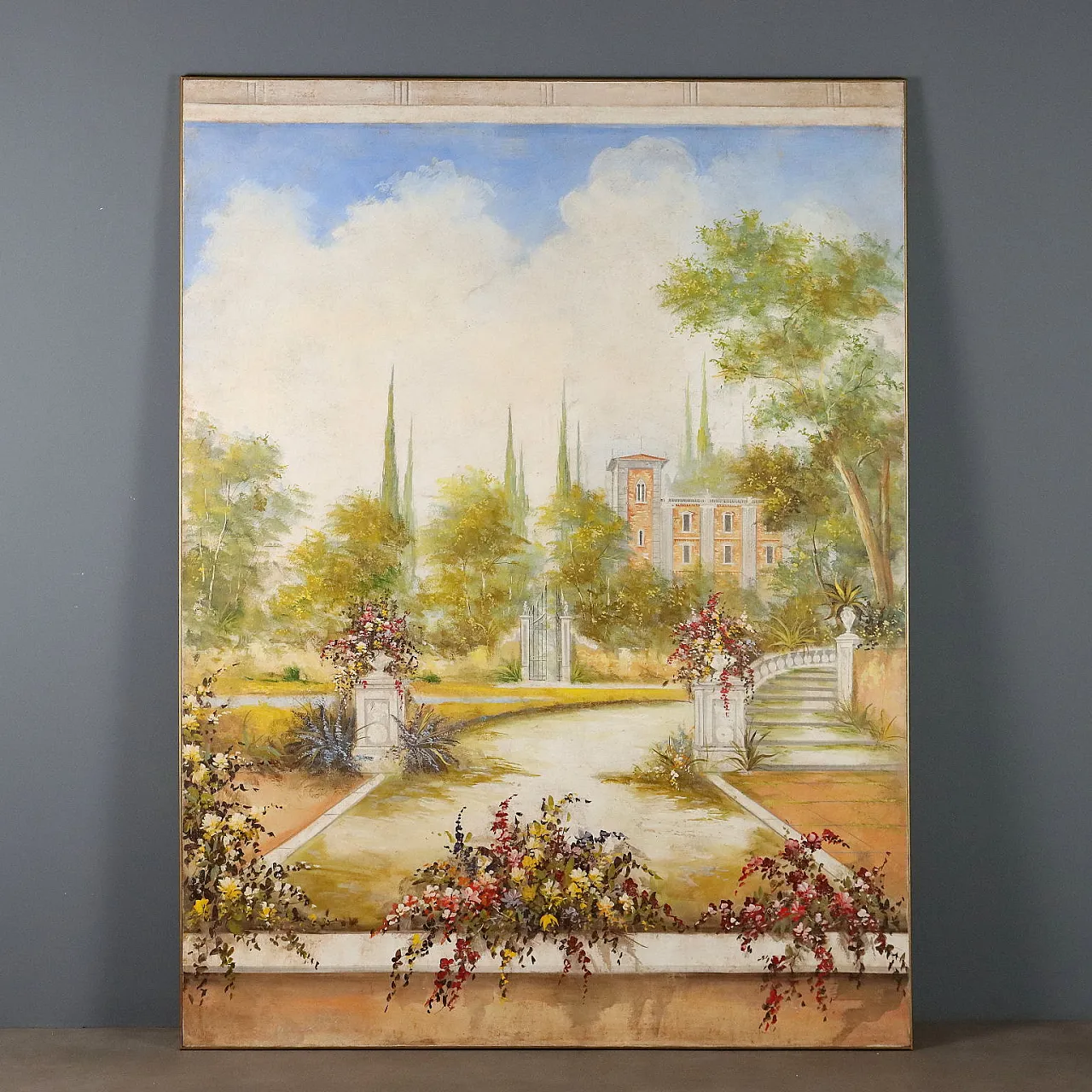 Painted Villa with Garden, mixed media on canvas, 20th century 1