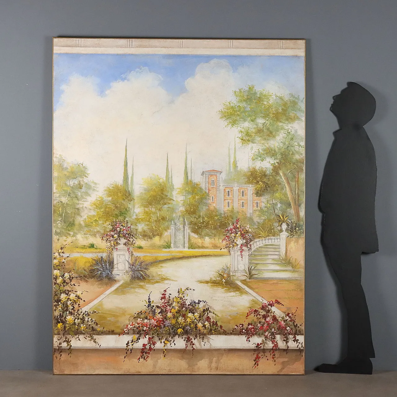 Painted Villa with Garden, mixed media on canvas, 20th century 2