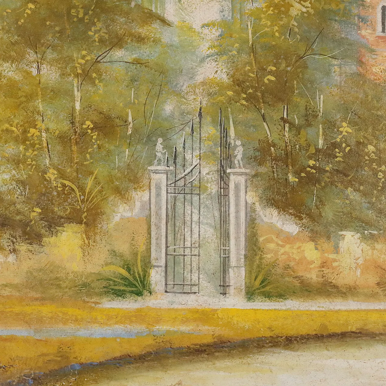 Painted Villa with Garden, mixed media on canvas, 20th century 6