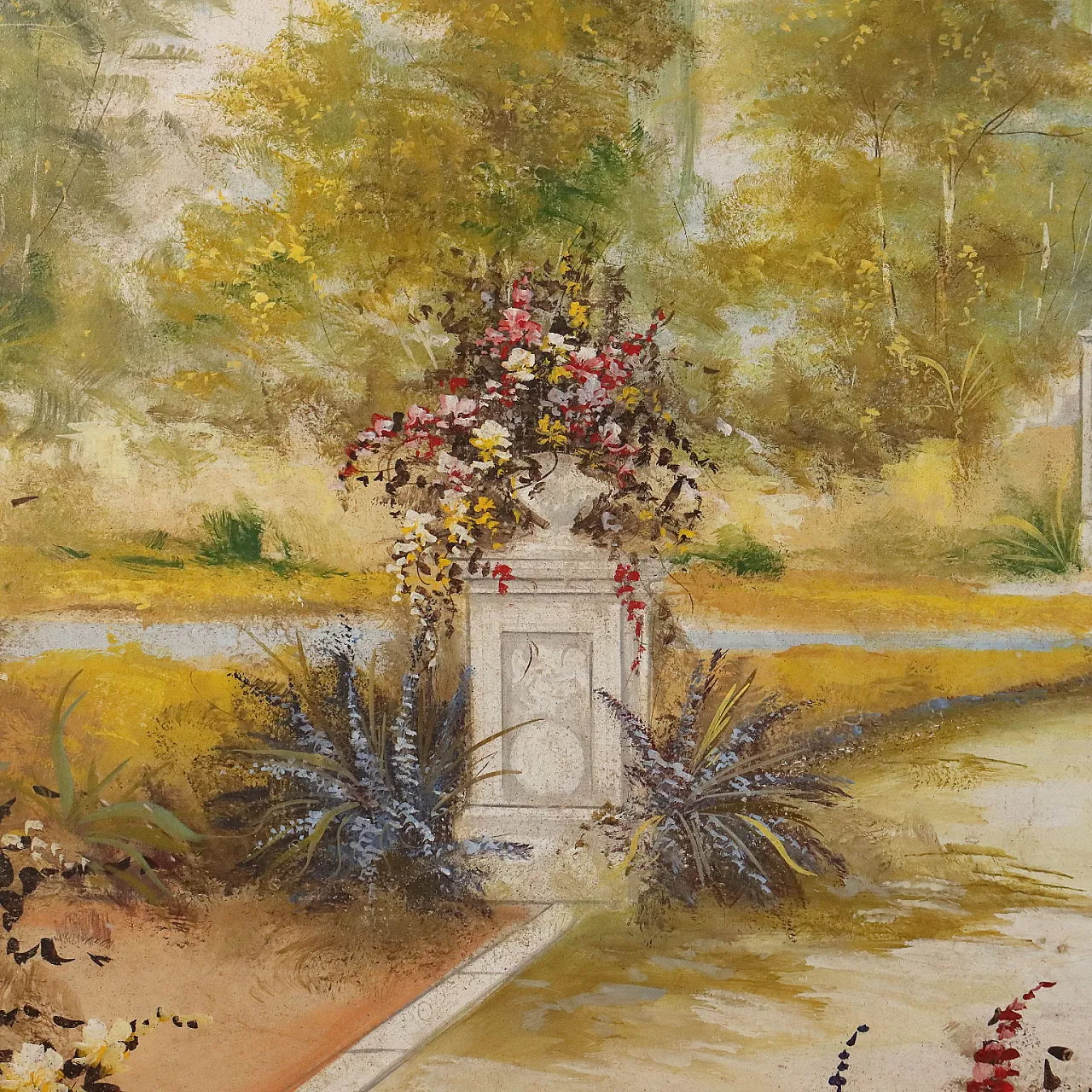 Painted Villa with Garden, mixed media on canvas, 20th century 7