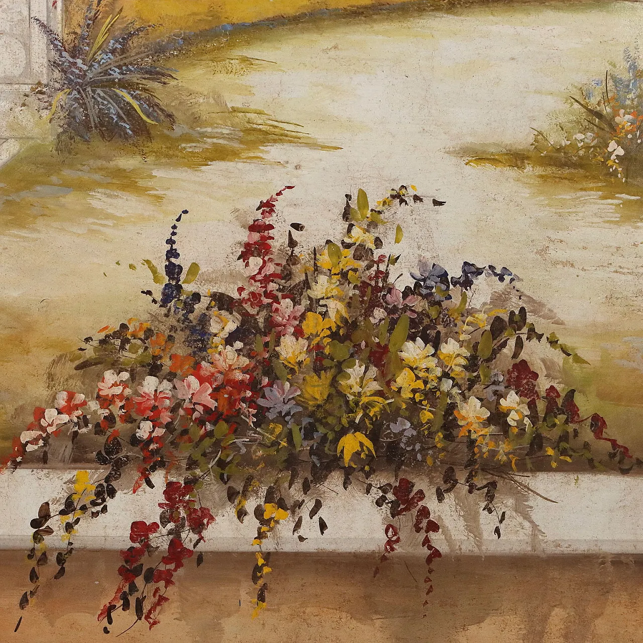 Painted Villa with Garden, mixed media on canvas, 20th century 8