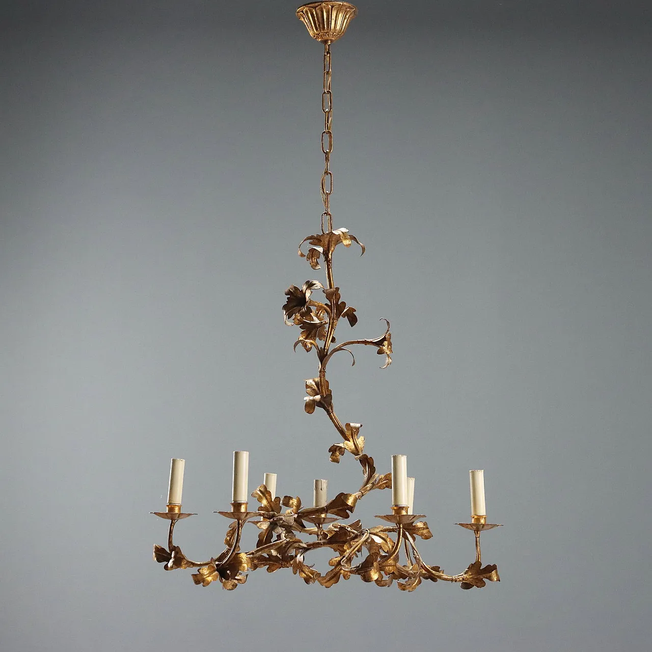 Chandelier in golden iron and sheet metal, 20th century 1