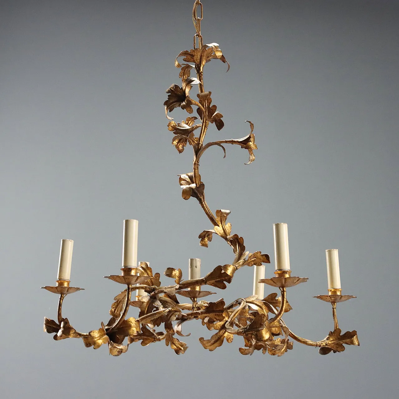 Chandelier in golden iron and sheet metal, 20th century 2