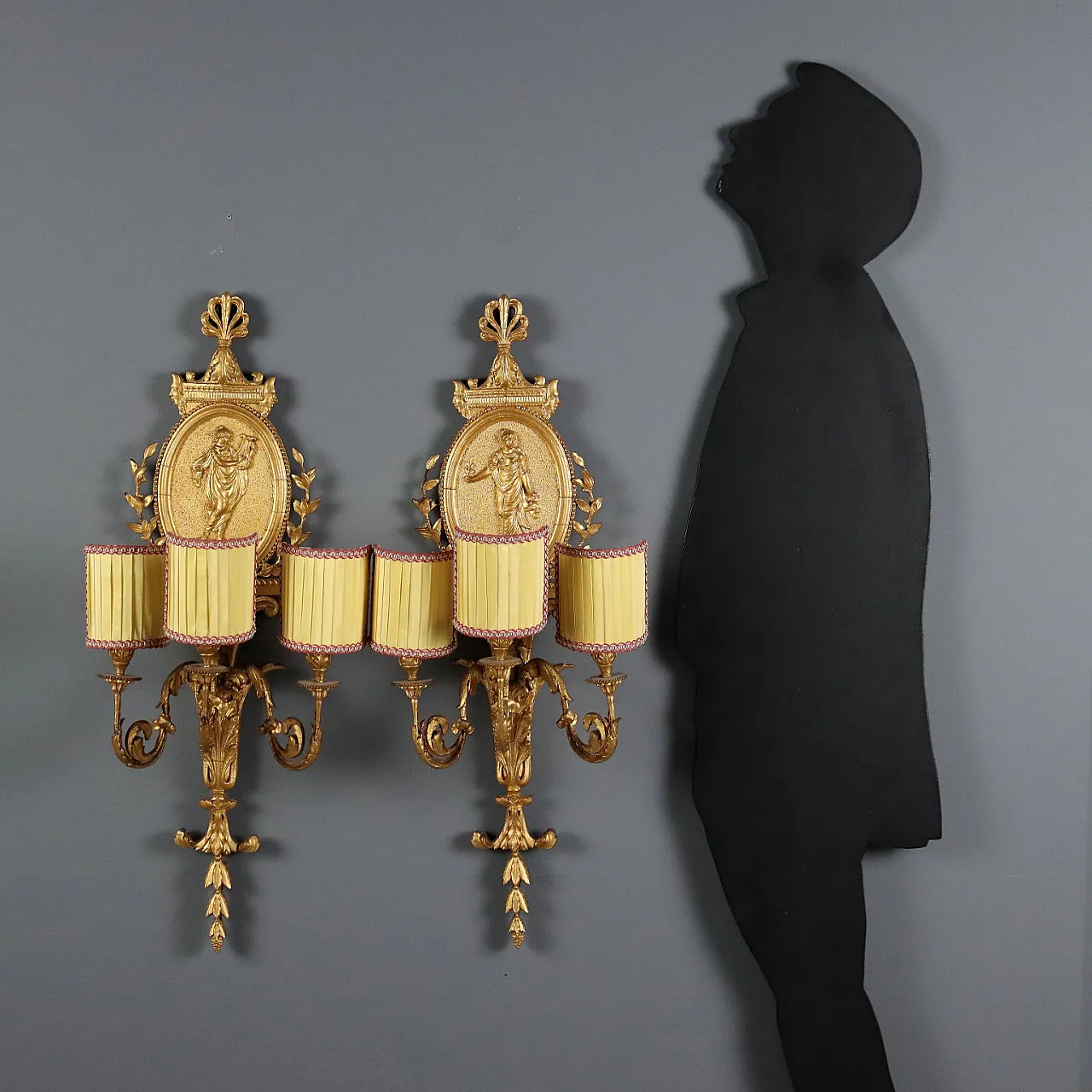 Pair of appliques in gilded wood, iron and pastille, 19th century 2