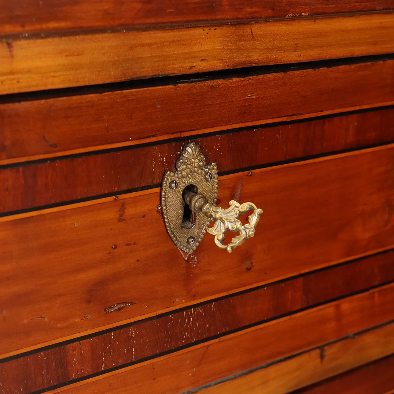 Cherry chest with mahogany, ebony and maple trim, 19th century 6