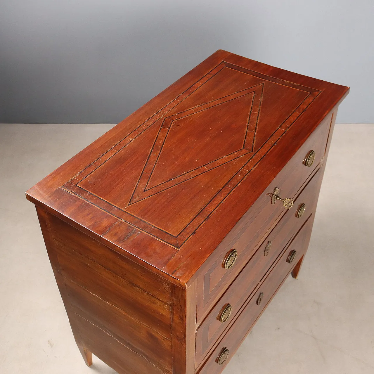 Cherry chest with mahogany, ebony and maple trim, 19th century 9