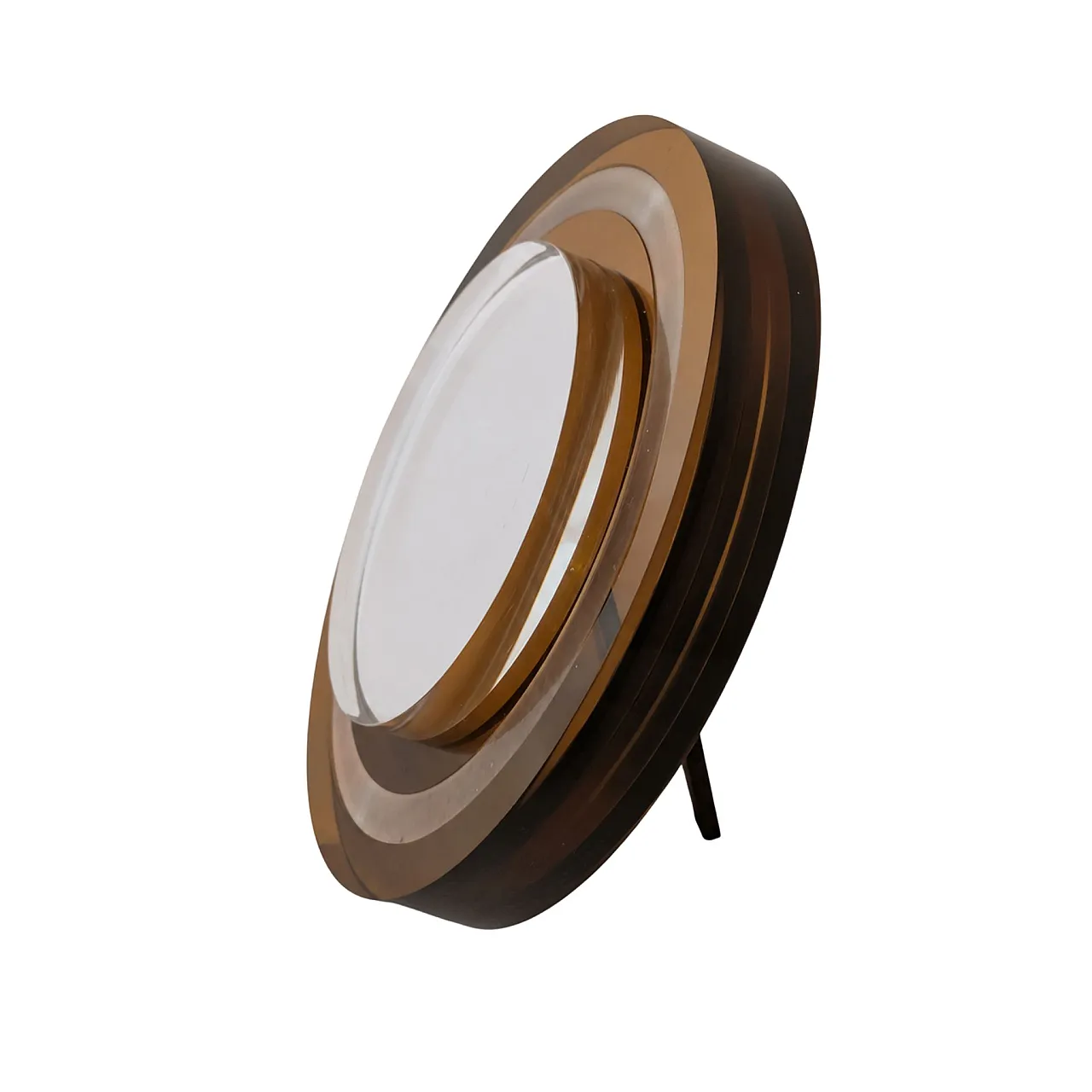 Round Italian 1970s photo frame in amber and silver lucite 1