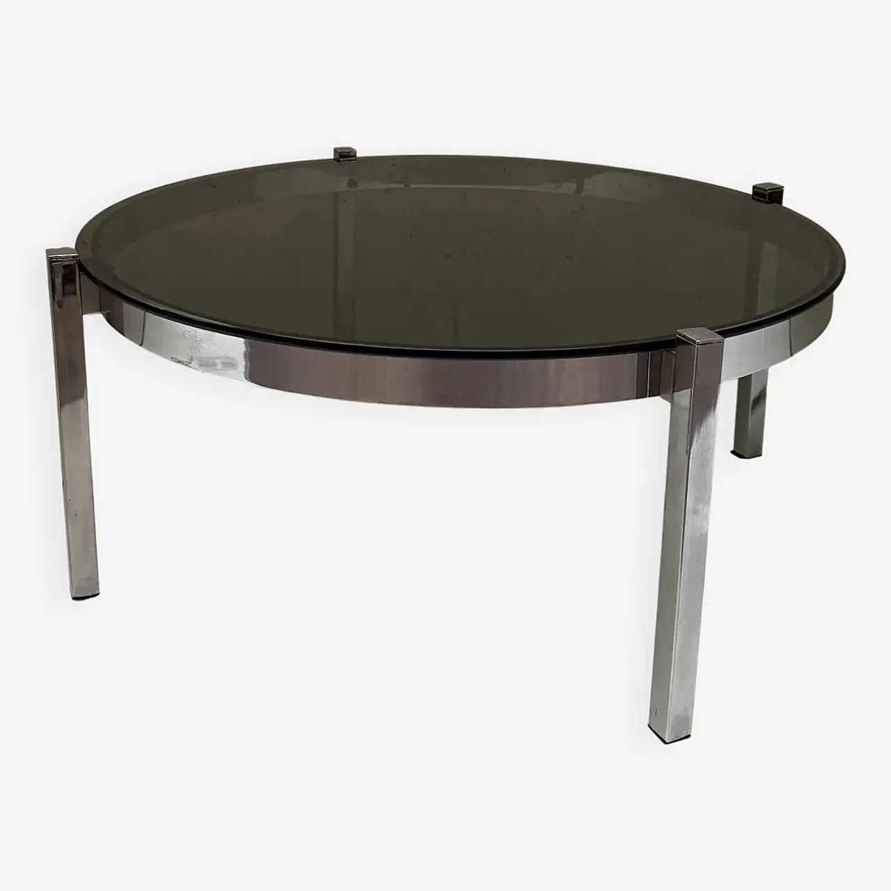 Round metal and glass coffee table, 20th century 1