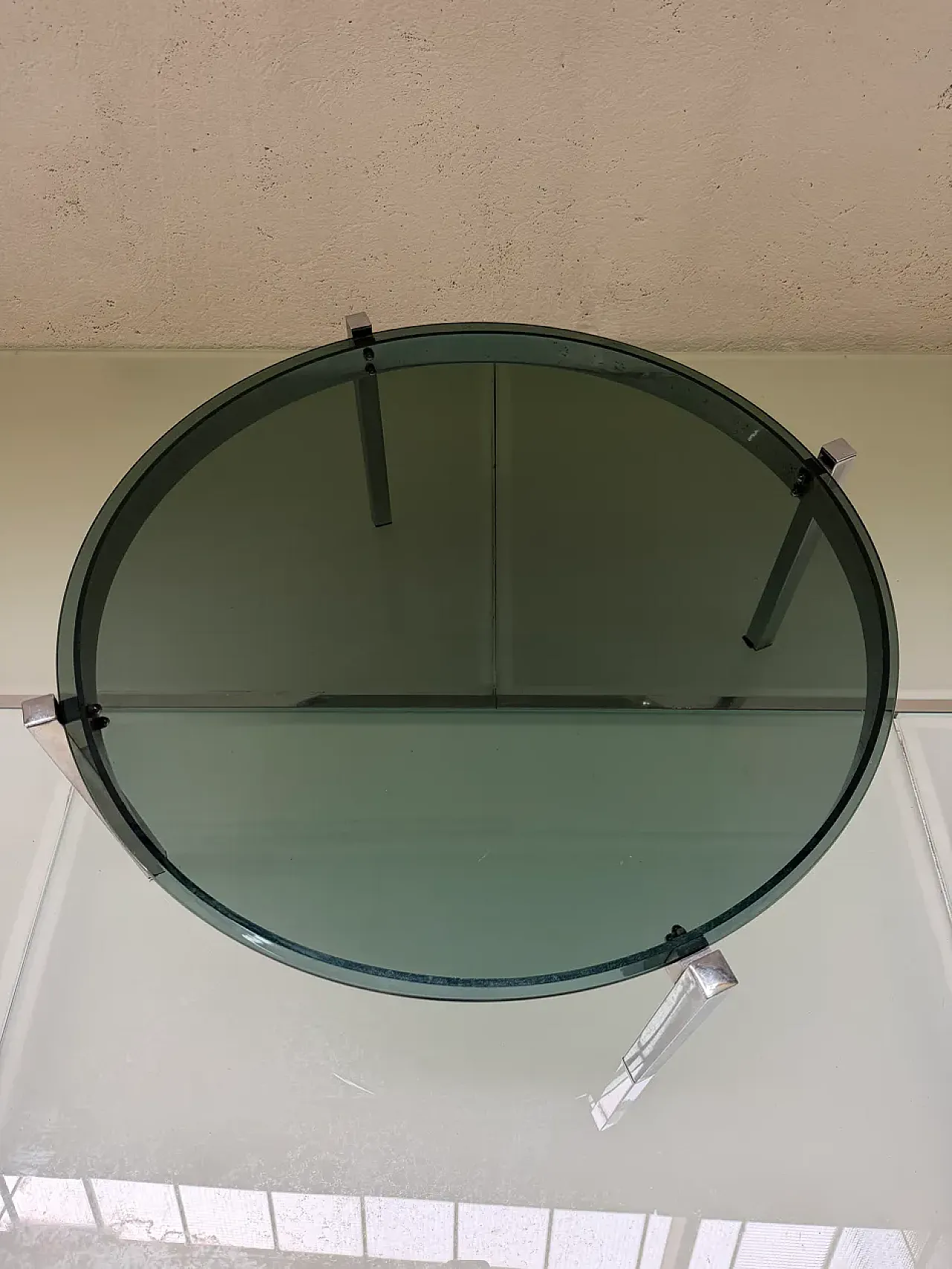 Round metal and glass coffee table, 20th century 4