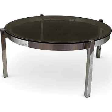 Round metal and glass coffee table, 20th century